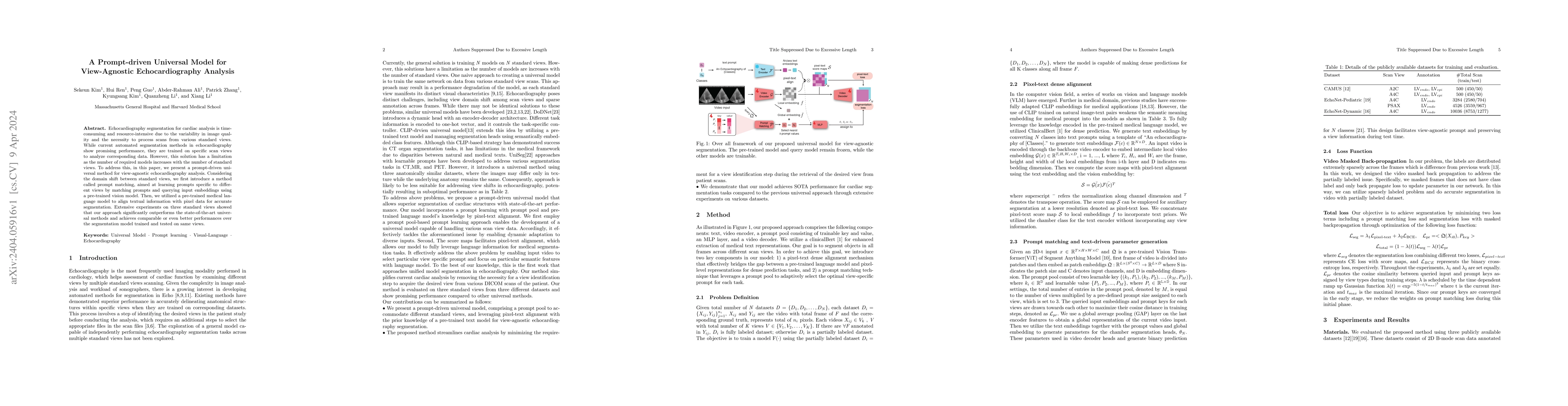 Thumbnail for Prompt-driven Universal Model for View-Agnostic Echocardiography
  Analysis