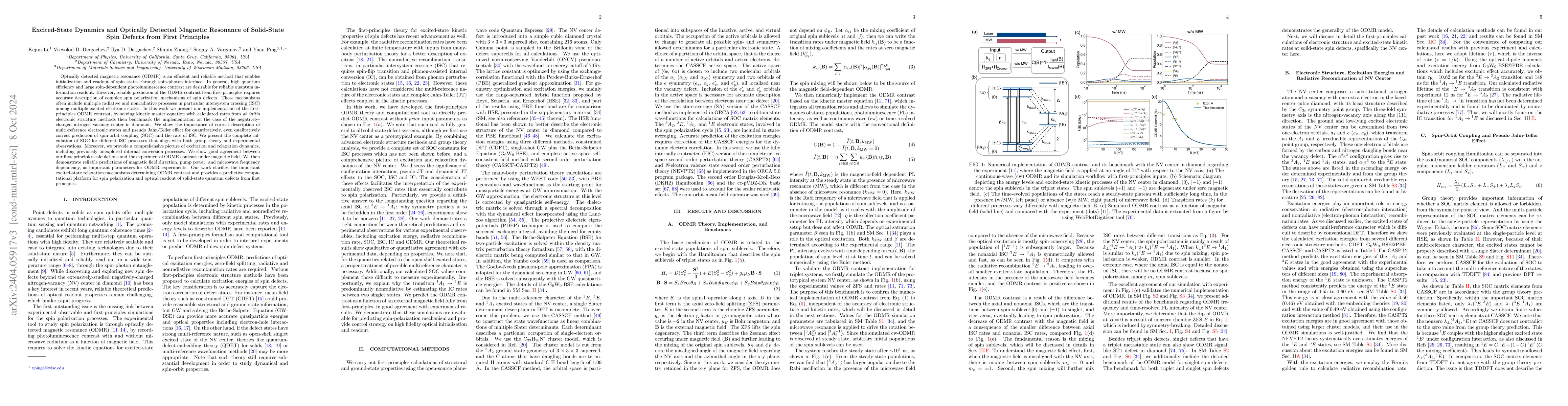 Thumbnail for Excited-State Dynamics and Optically Detected Magnetic Resonance of
  Solid-State Spin Defects from First Principles