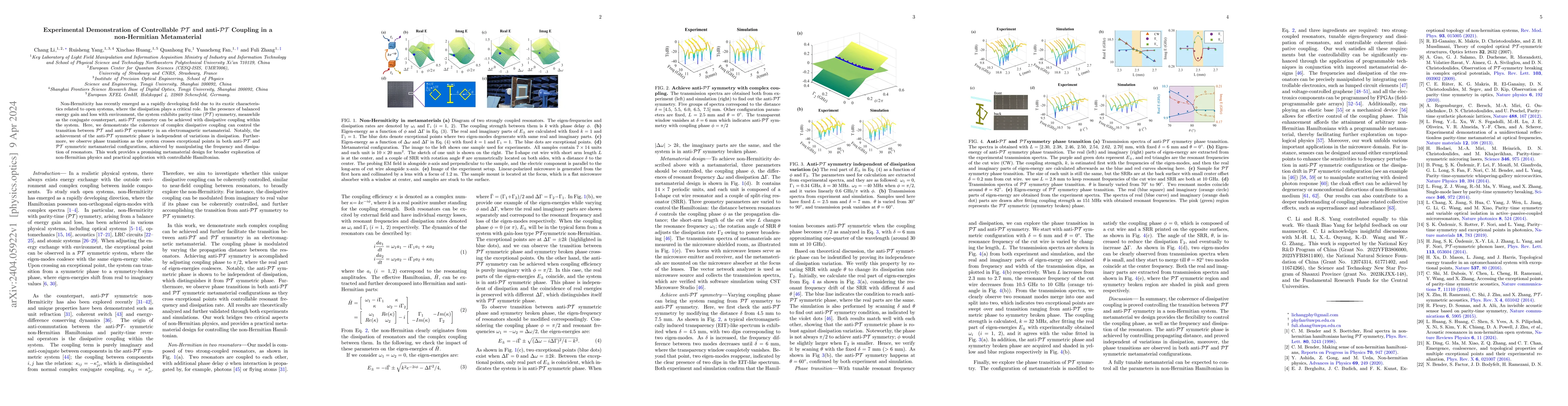 Thumbnail for Experimental Demonstration of Controllable PT and anti-PT Coupling in a
  non-Hermitian Metamaterial