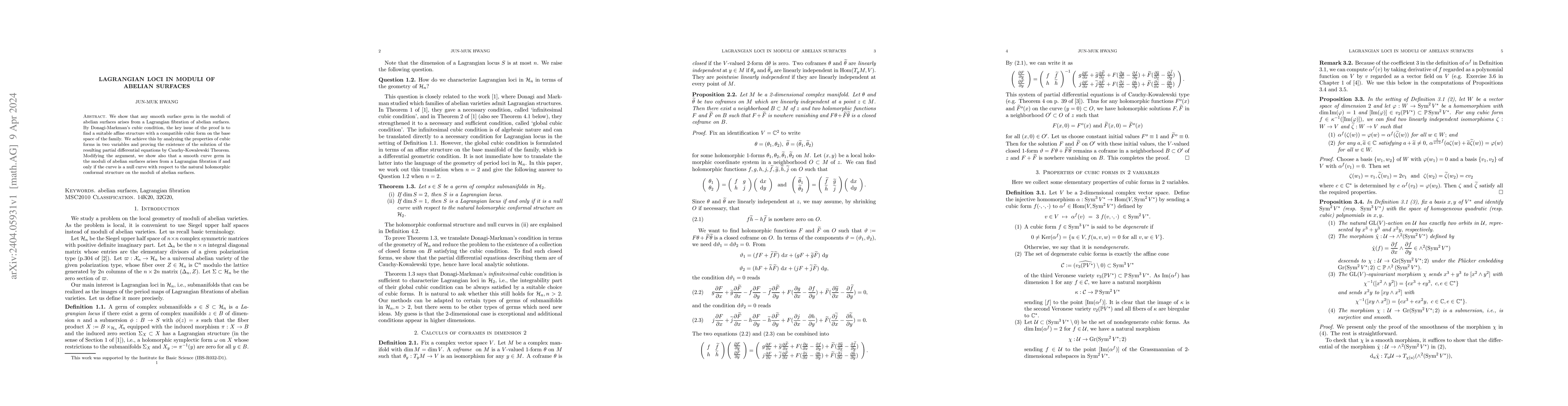 Thumbnail for Lagrangian loci in moduli of abelian surfaces