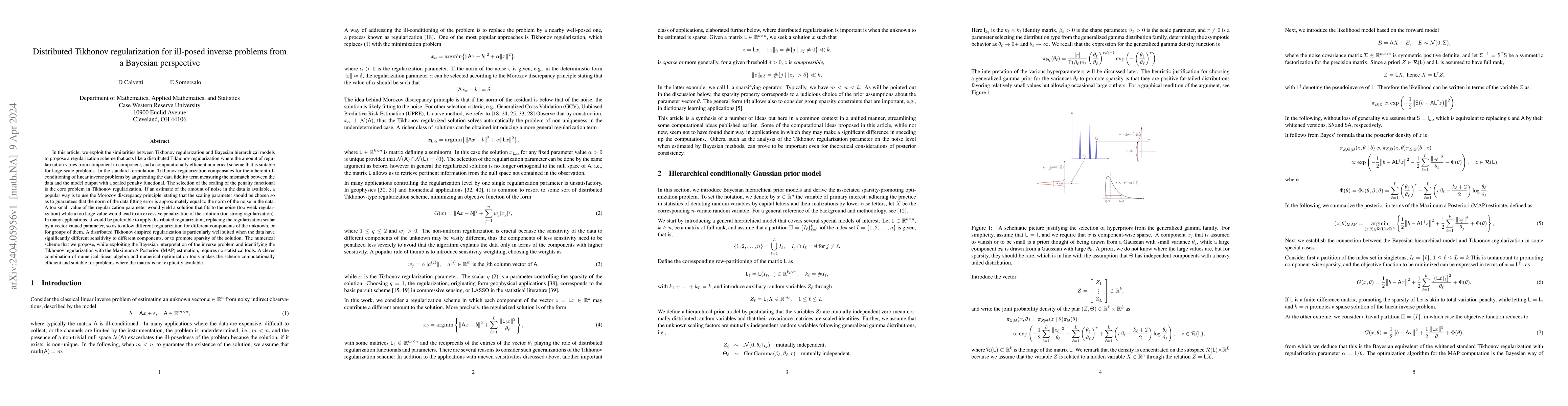 Thumbnail for Distributed Tikhonov regularization for ill-posed inverse problems from
  a Bayesian perspective