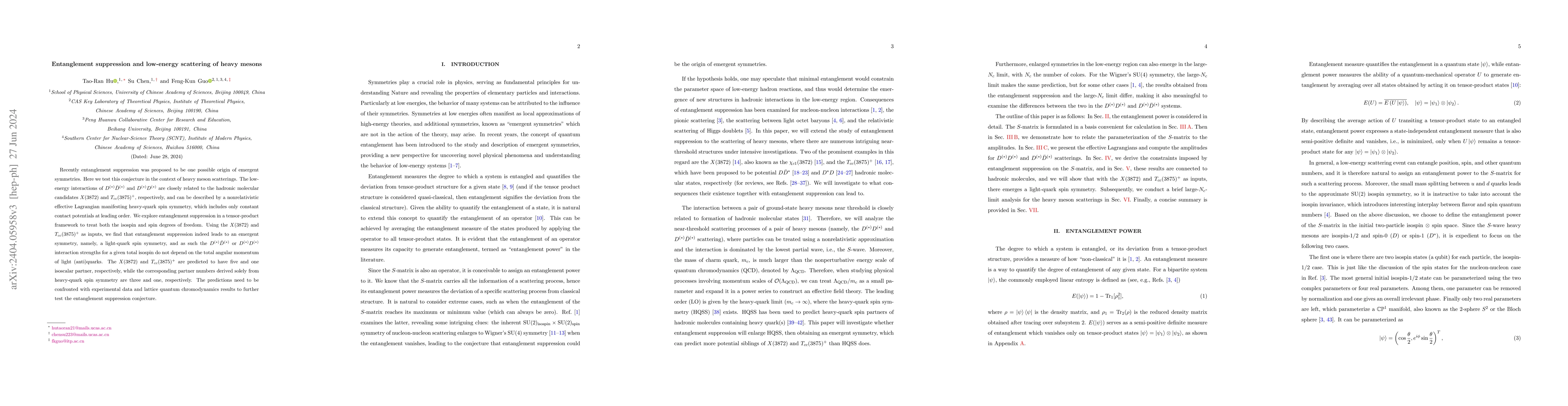 Thumbnail for Entanglement suppression and low-energy scattering of heavy mesons