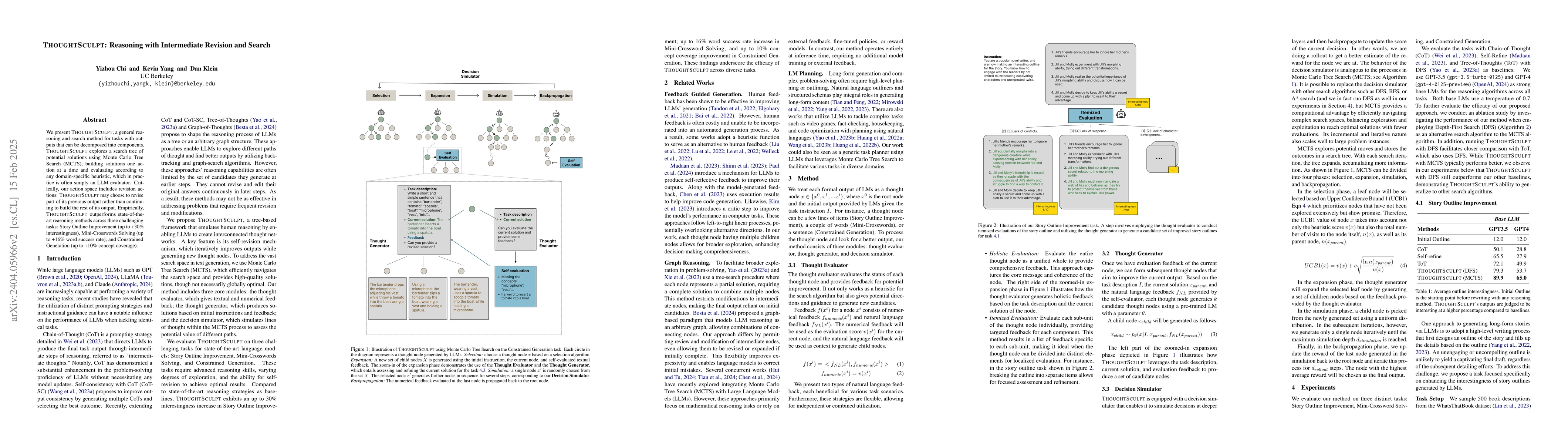 Thumbnail for THOUGHTSCULPT: Reasoning with Intermediate Revision and Search