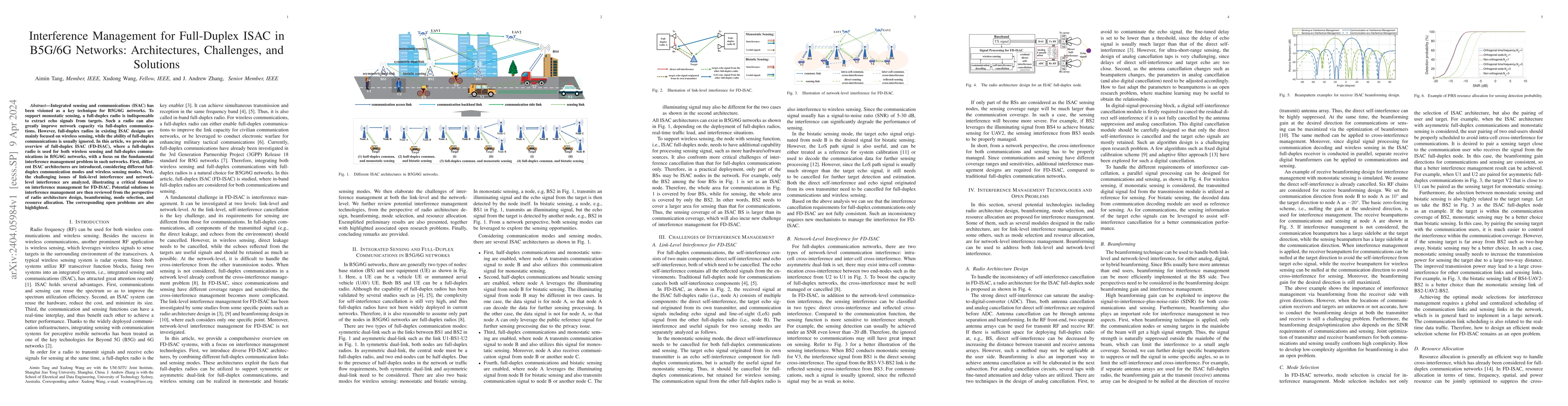 Thumbnail for Interference Management for Full-Duplex ISAC in B5G/6G Networks:
  Architectures, Challenges, and Solutions