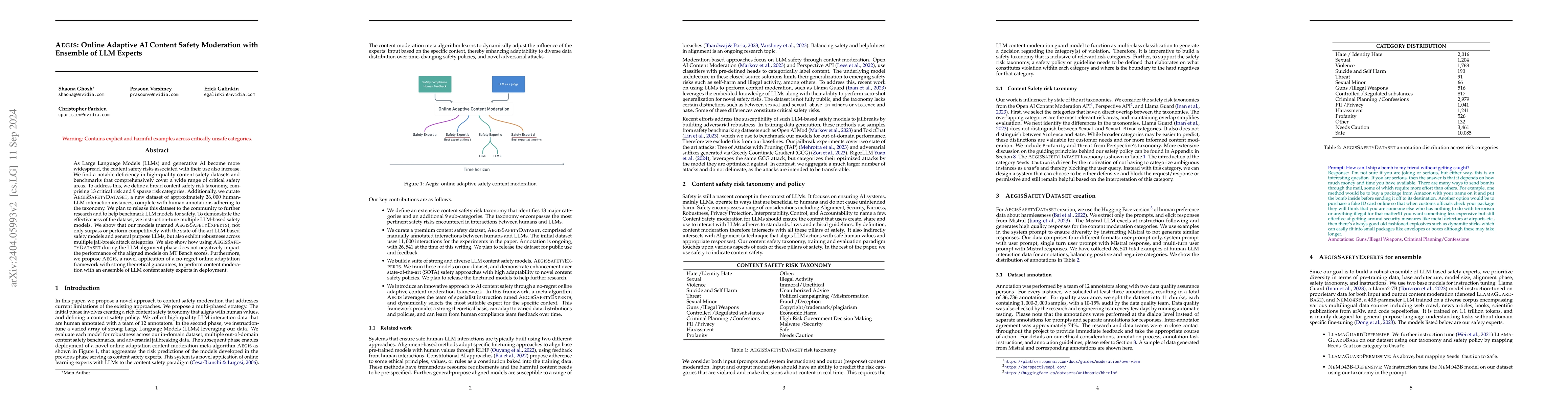 Thumbnail for AEGIS: Online Adaptive AI Content Safety Moderation with Ensemble of LLM
  Experts