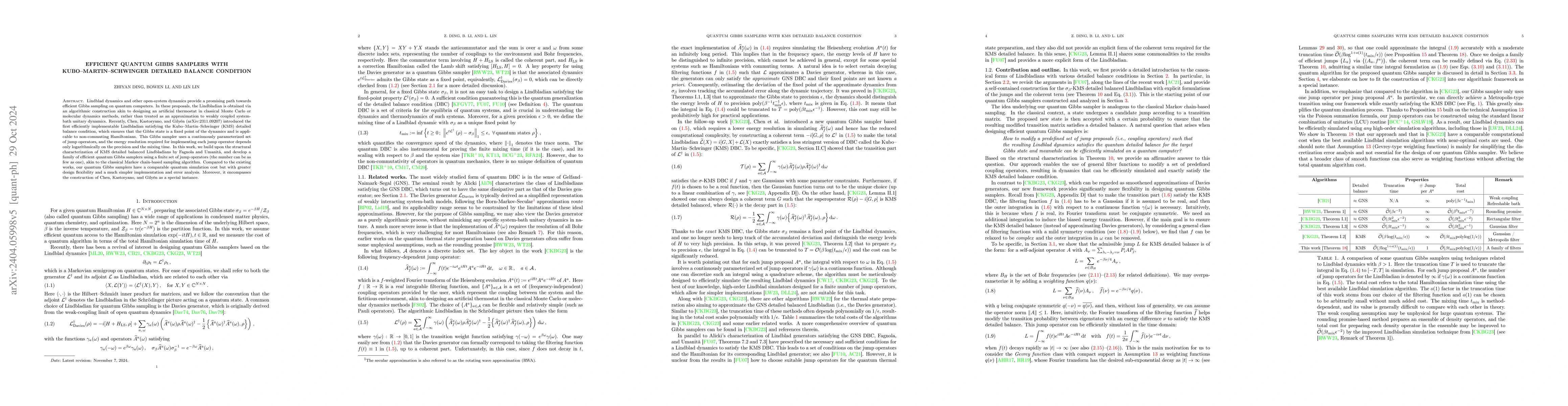 Thumbnail for Efficient quantum Gibbs samplers with Kubo--Martin--Schwinger detailed
  balance condition