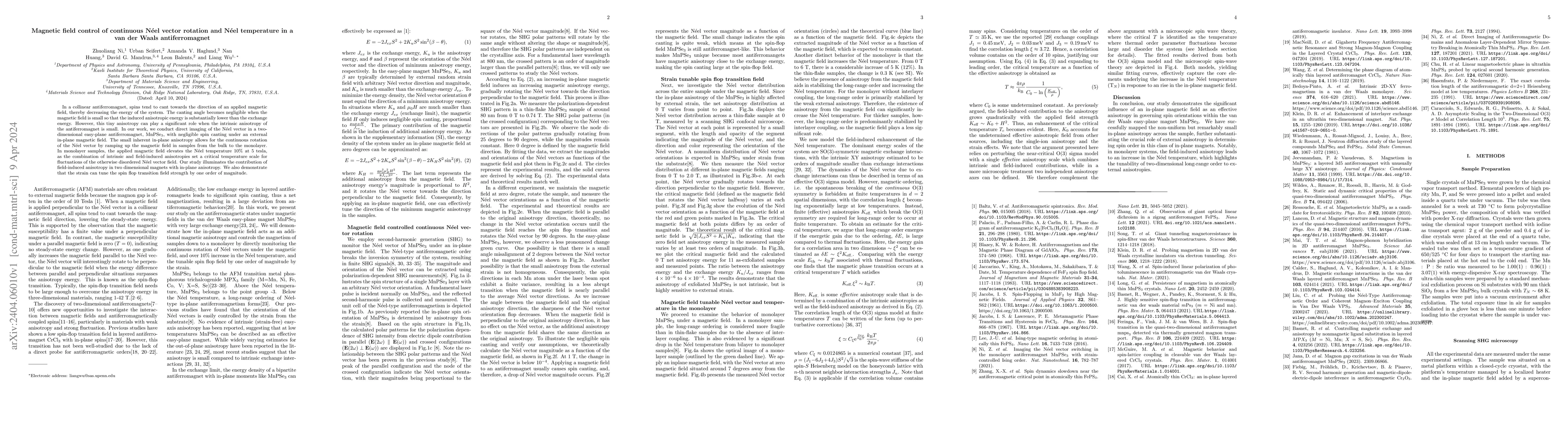 Thumbnail for Magnetic field control of continuous N\'eel vector rotation and N\'eel
  temperature in a van der Waals antiferromagnet