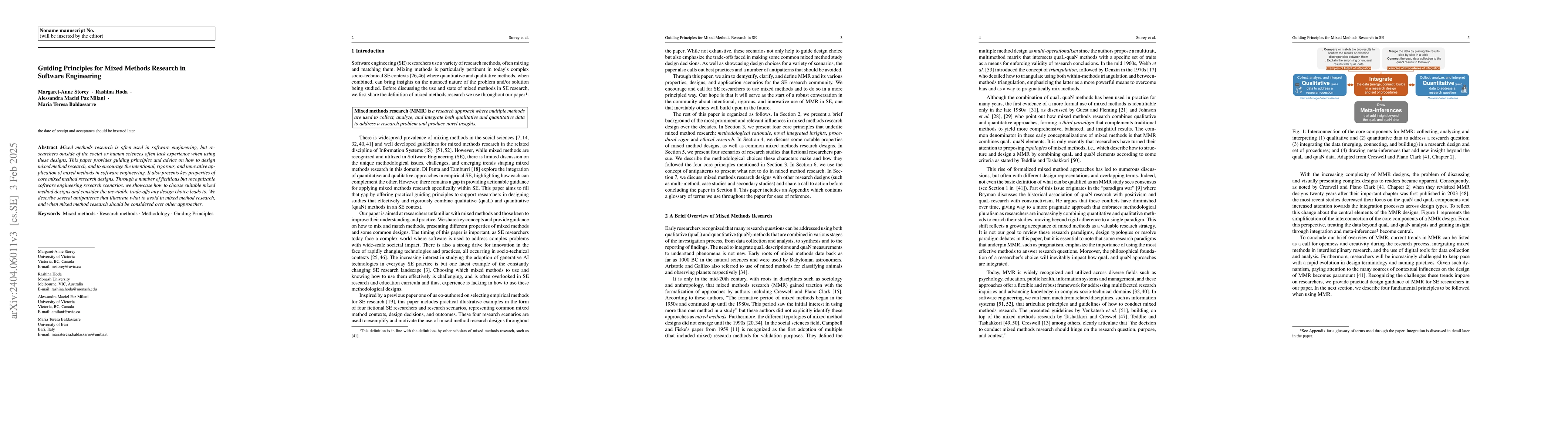 Thumbnail for Guidelines for Using Mixed and Multi Methods Research in Software
  Engineering