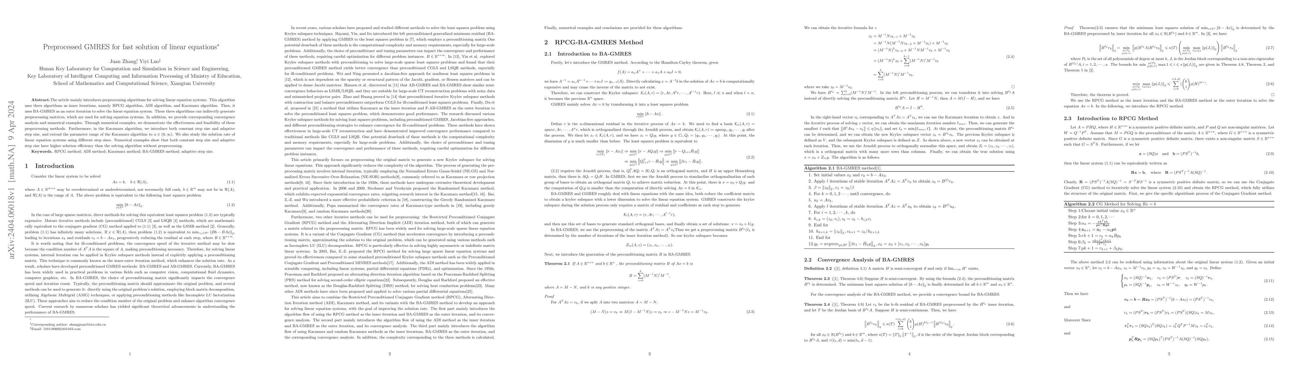 Thumbnail for Preprocessed GMRES for fast solution of linear equations