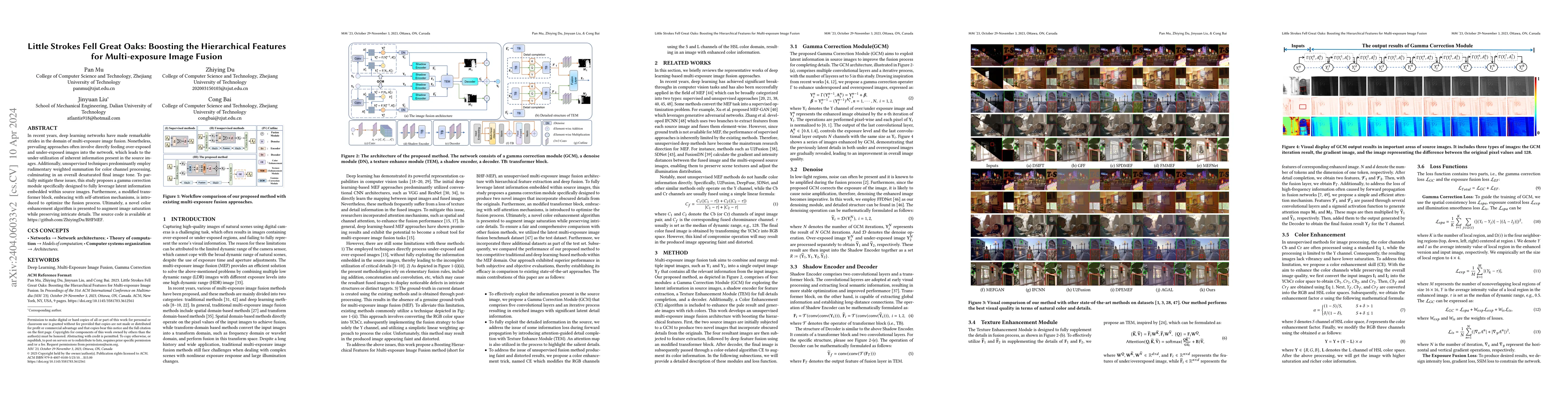 Thumbnail for Little Strokes Fell Great Oaks: Boosting the Hierarchical Features for
  Multi-exposure Image Fusion