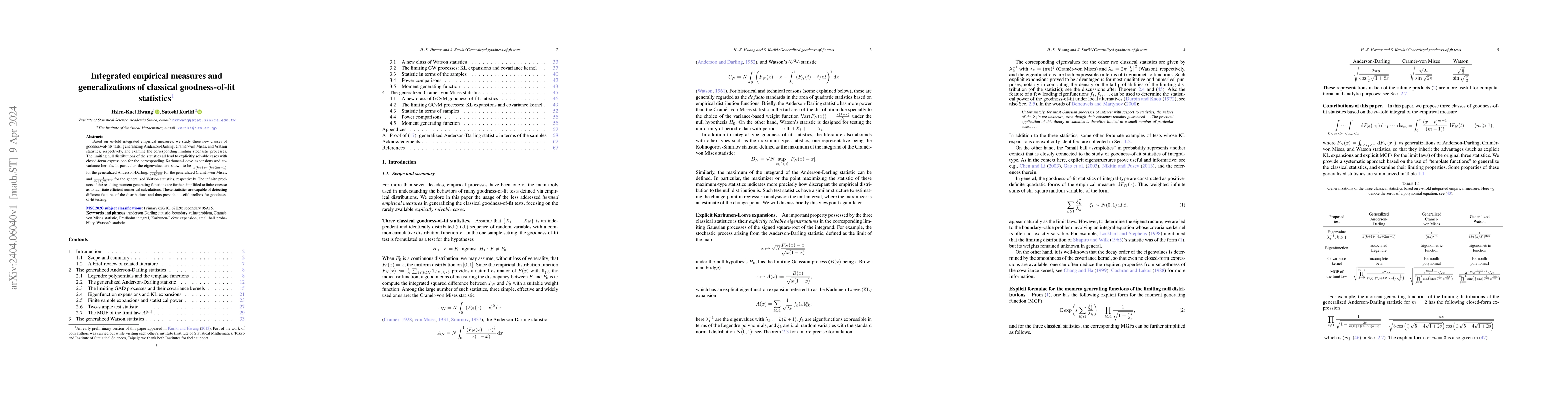 Thumbnail for Integrated empirical measures and generalizations of classical
  goodness-of-fit statistics