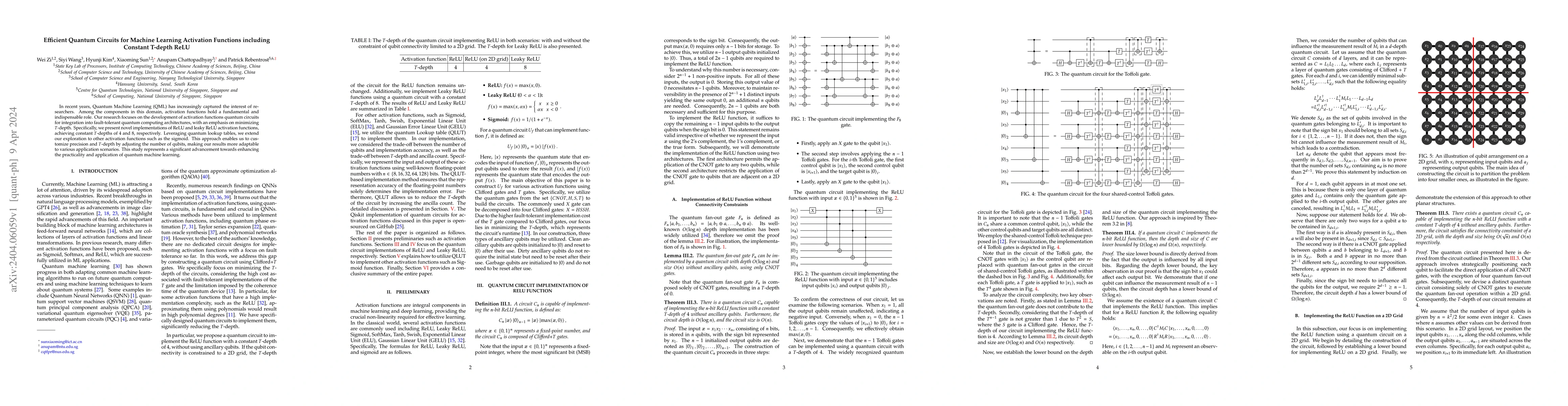 Thumbnail for Efficient Quantum Circuits for Machine Learning Activation Functions
  including Constant T-depth ReLU