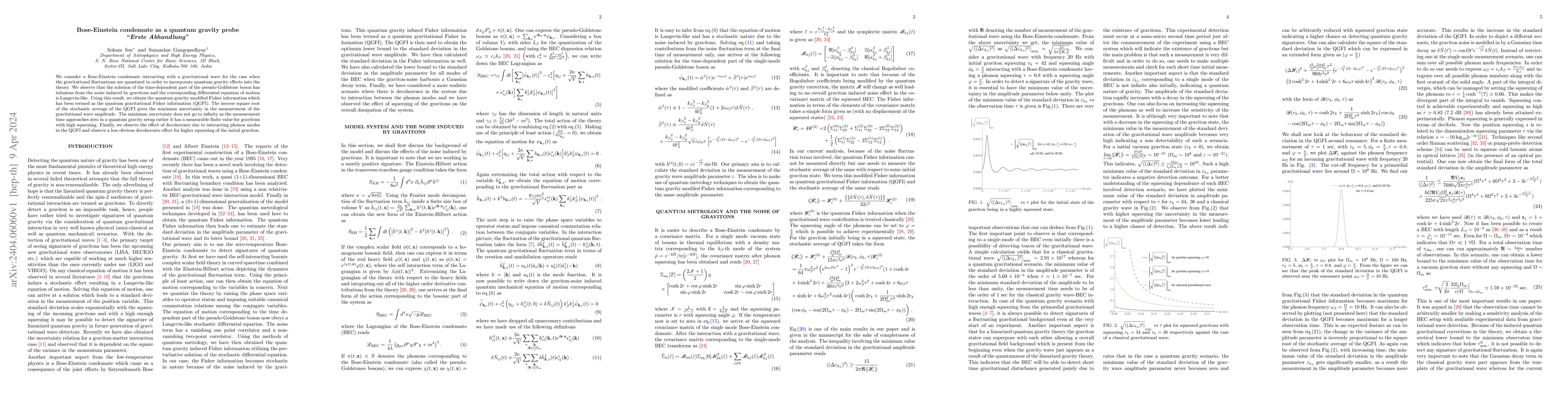 Thumbnail for Bose-Einstein condensate as a quantum gravity probe; "Erste Abhandlung"