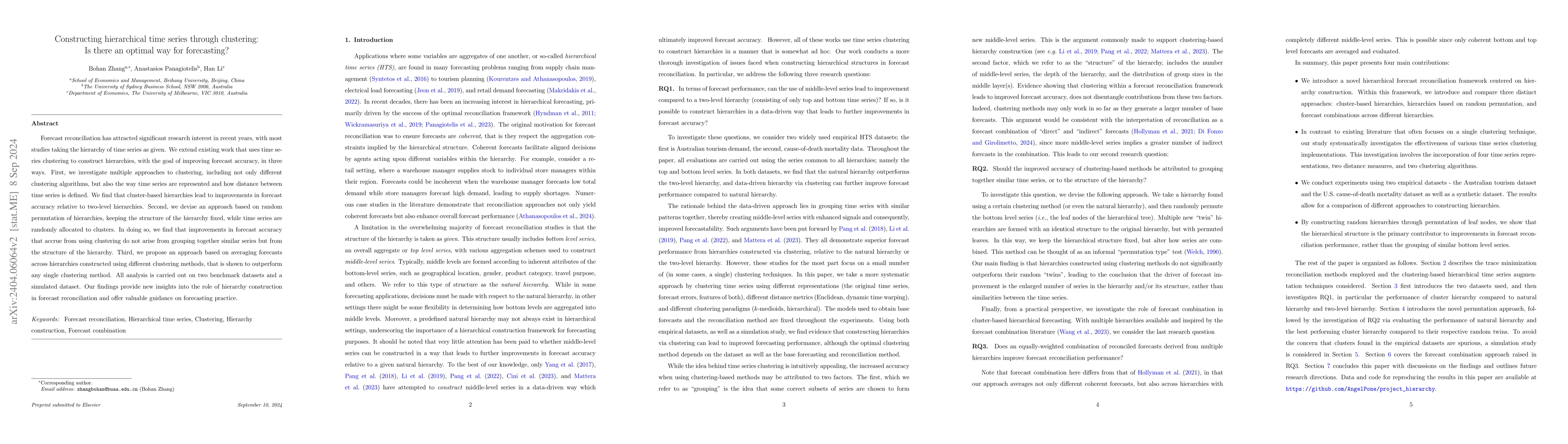 Thumbnail for Constructing hierarchical time series through clustering: Is there an
  optimal way for forecasting?
