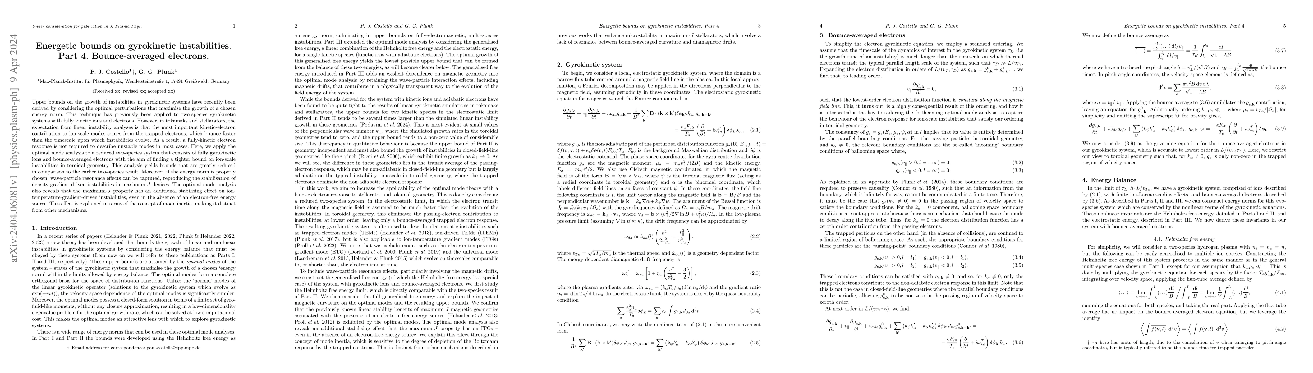 Thumbnail for Energetic bounds on gyrokinetic instabilities. Part 4. Bounce-averaged
  electrons