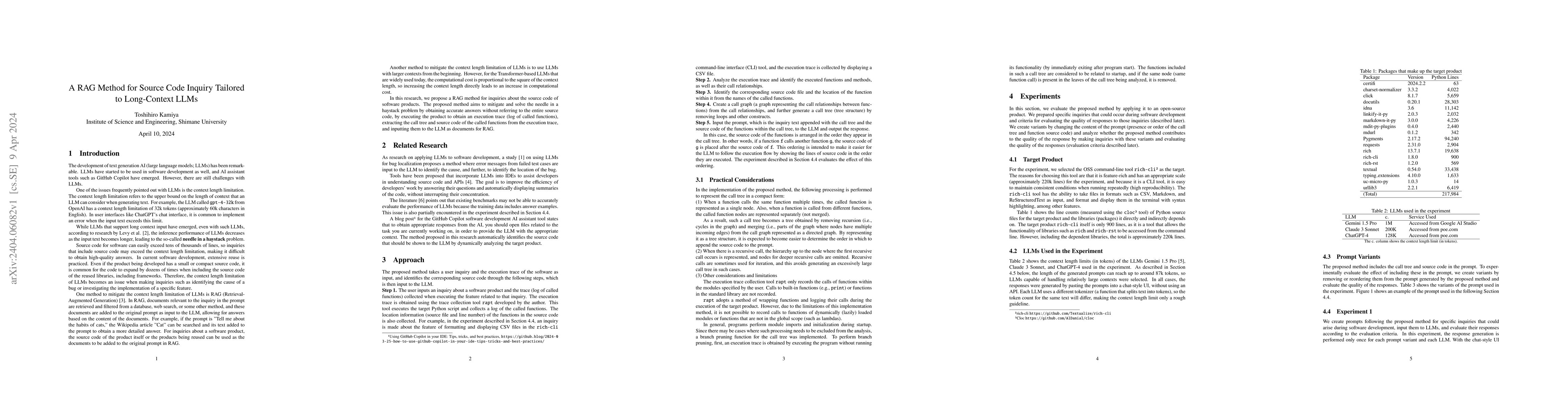 Thumbnail for A RAG Method for Source Code Inquiry Tailored to Long-Context LLMs