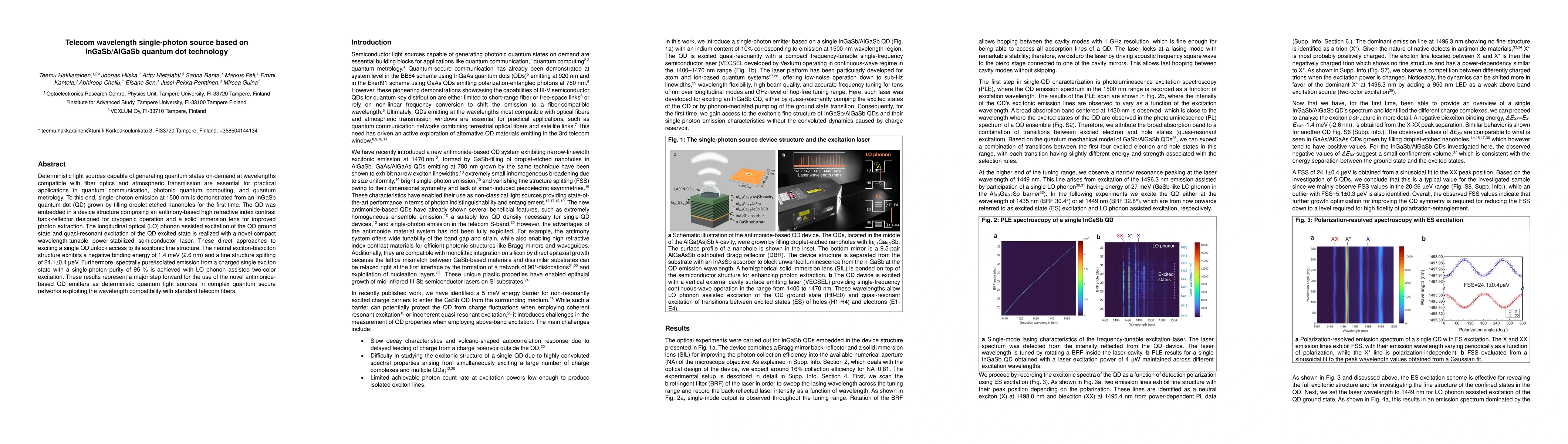 Thumbnail for Telecom wavelength single-photon source based on InGaSb/AlGaSb quantum
  dot technology