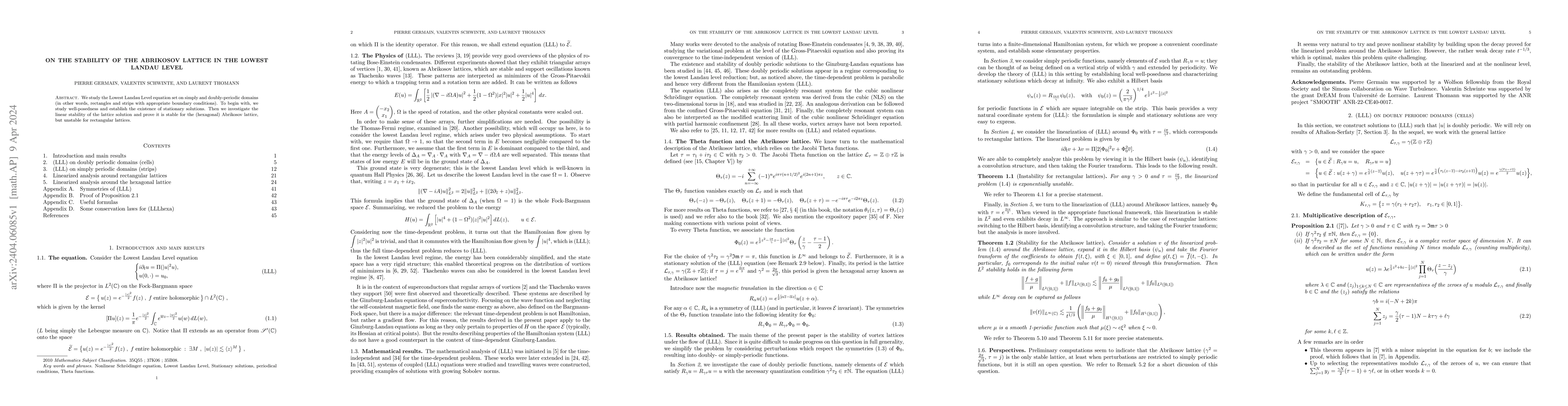 Thumbnail for On the stability of the Abrikosov lattice in the Lowest Landau Level