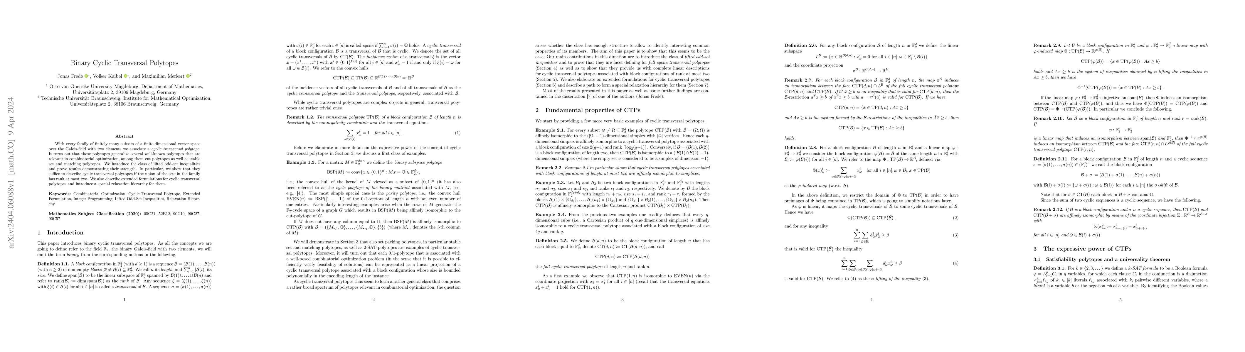 Thumbnail for Binary Cyclic Transversal Polytopes