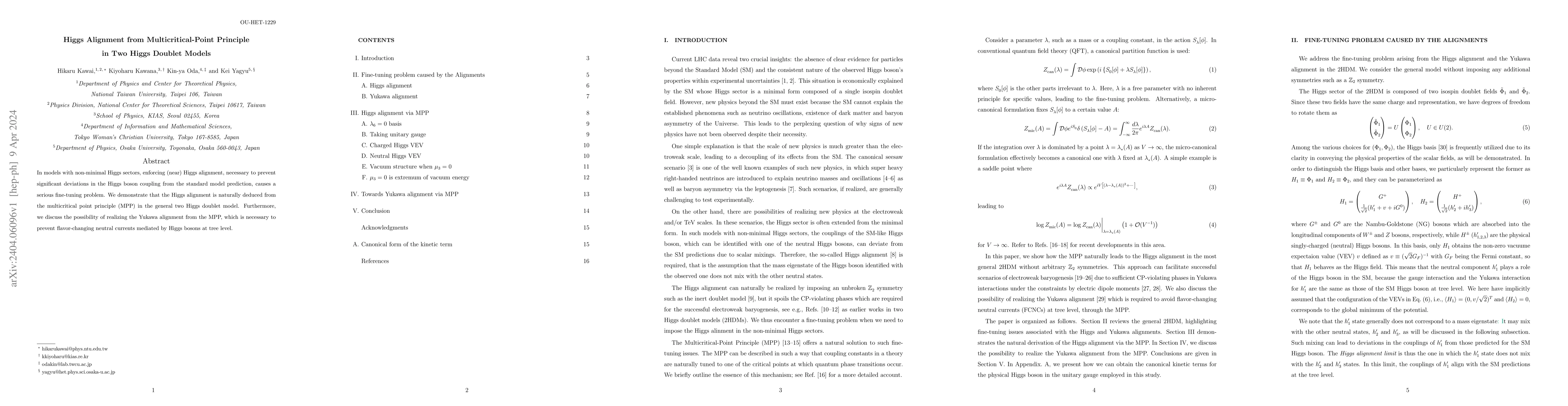 Thumbnail for Higgs Alignment from Multicritical-Point Principle in Two Higgs Doublet
  Models