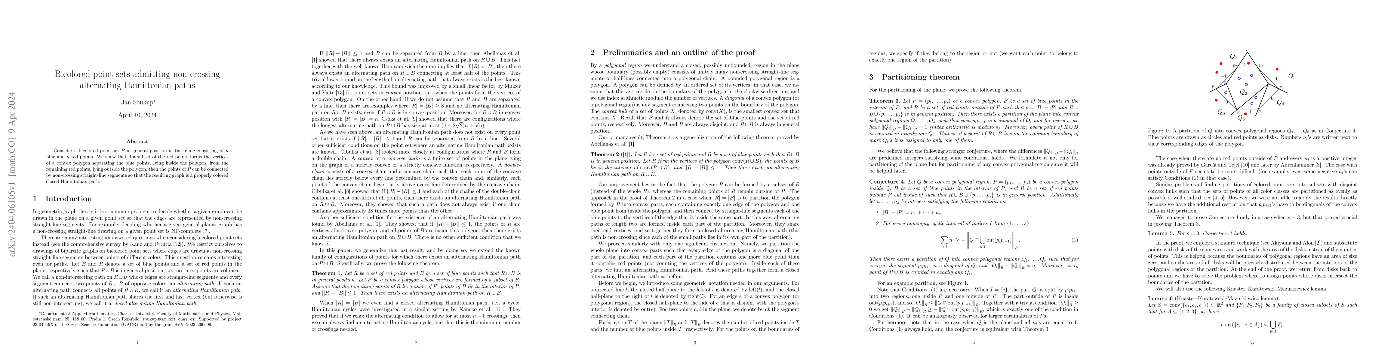 Thumbnail for Bicolored point sets admitting non-crossing alternating Hamiltonian
  paths