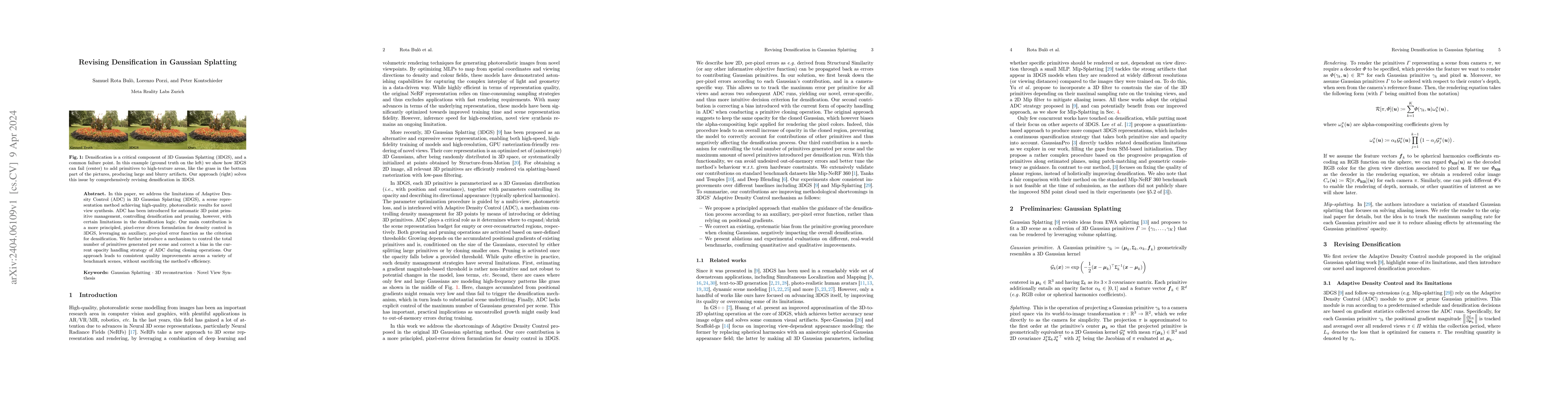 Thumbnail for Revising Densification in Gaussian Splatting