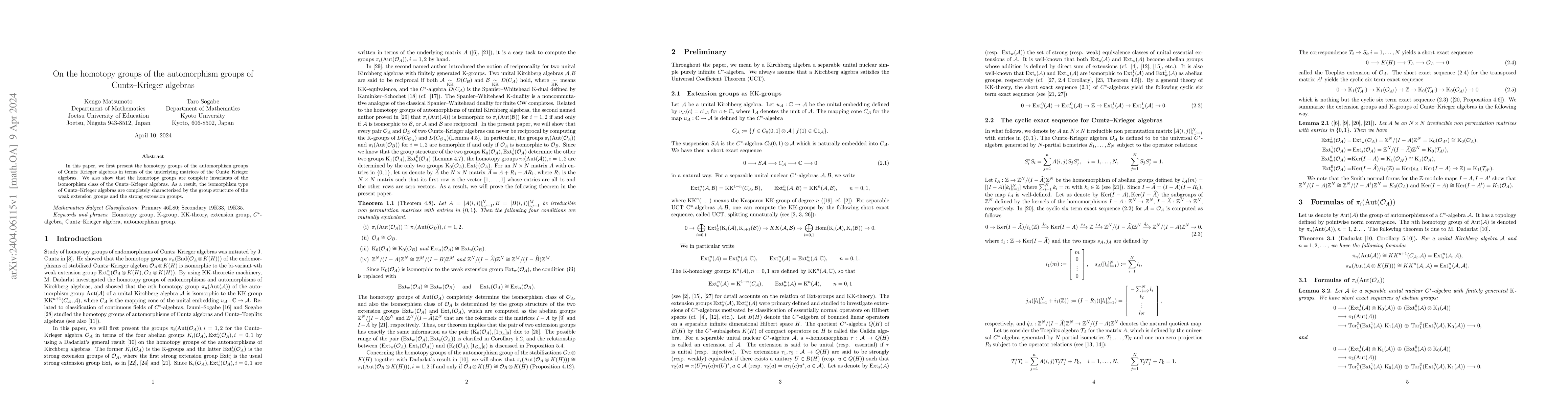 Thumbnail for On the homotopy groups of the automorphism groups of Cuntz-Krieger
  algebras