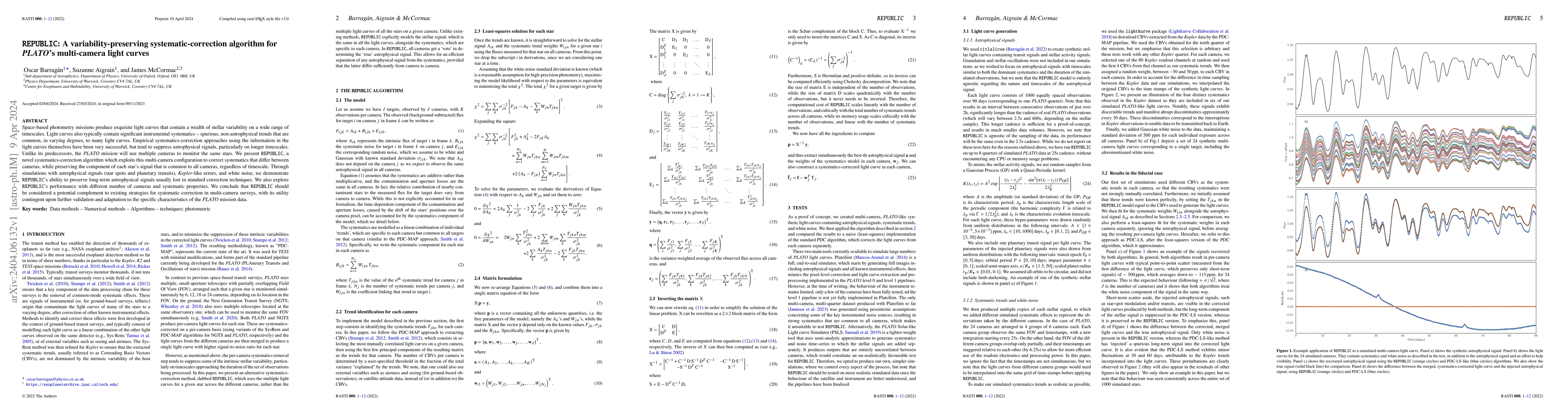 Thumbnail for REPUBLIC: A variability-preserving systematic-correction algorithm for
  PLATO's multi-camera light curves