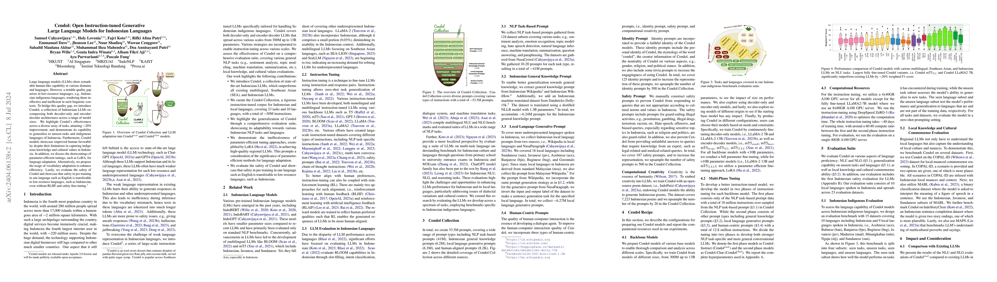 Thumbnail for Cendol: Open Instruction-tuned Generative Large Language Models for
  Indonesian Languages
