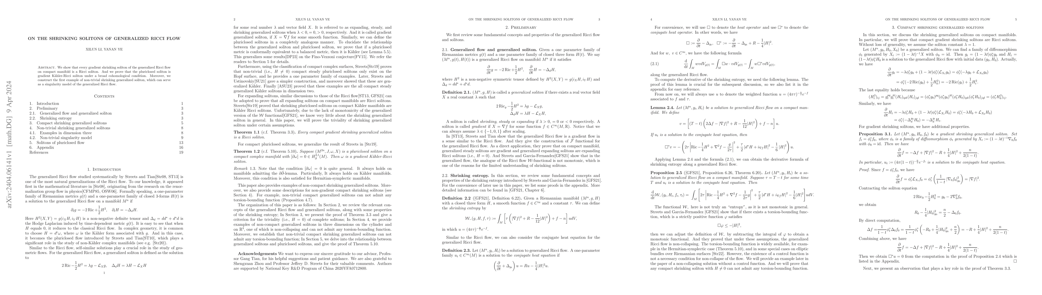 Thumbnail for On the shrinking solitons of generalized Ricci flow