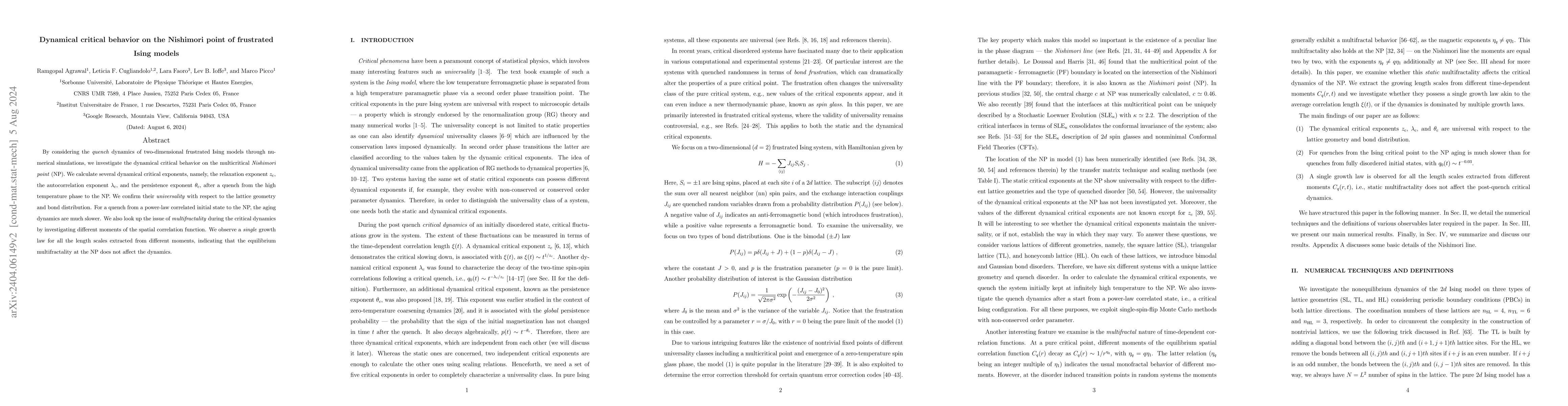 Thumbnail for Dynamical critical behavior on the Nishimori point of frustrated Ising
  models