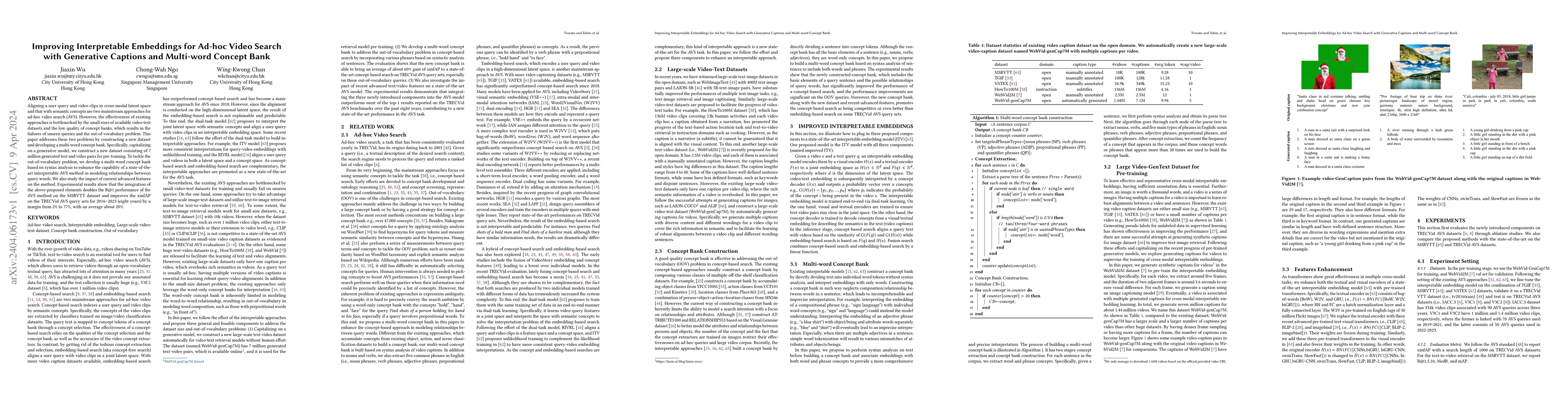 Thumbnail for Improving Interpretable Embeddings for Ad-hoc Video Search with
  Generative Captions and Multi-word Concept Bank