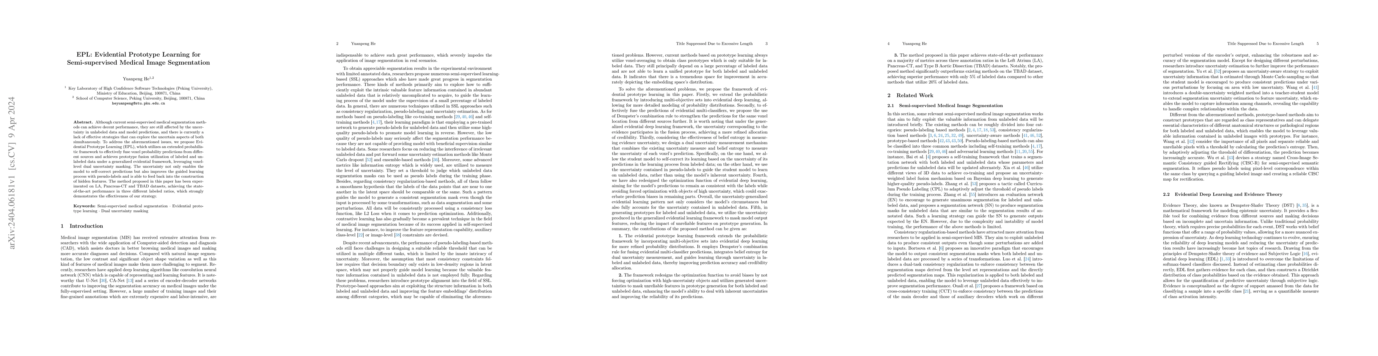 Thumbnail for EPL: Evidential Prototype Learning for Semi-supervised Medical Image
  Segmentation