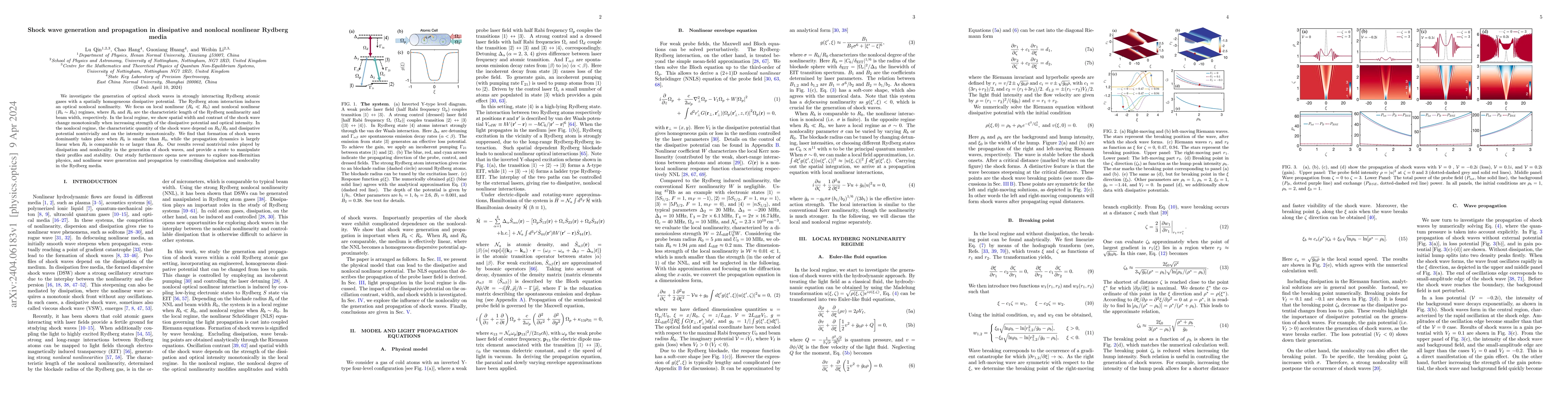 Thumbnail for Shock wave generation and propagation in dissipative and nonlocal
  nonlinear Rydberg media