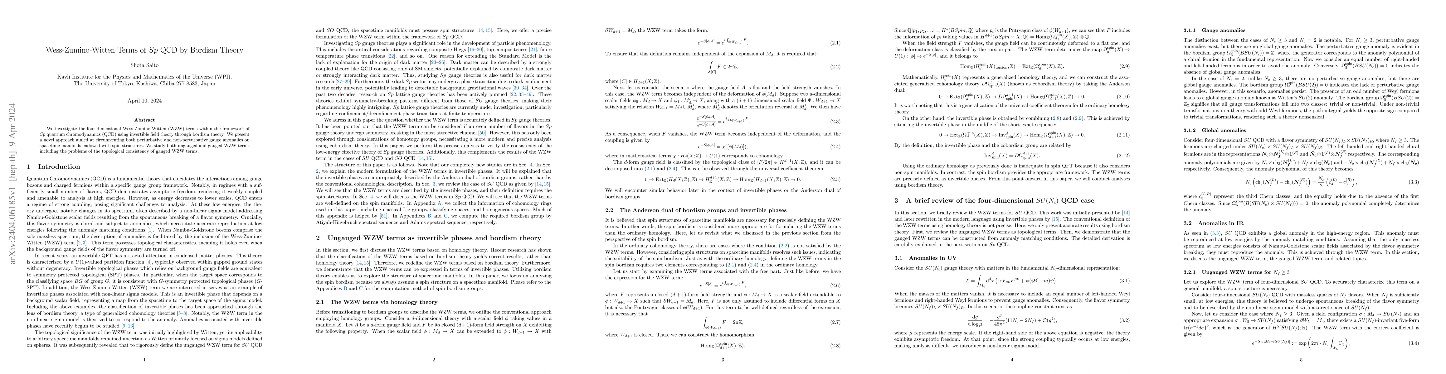 Thumbnail for Wess-Zumino-Witten Terms of $Sp$ QCD by Bordism Theory