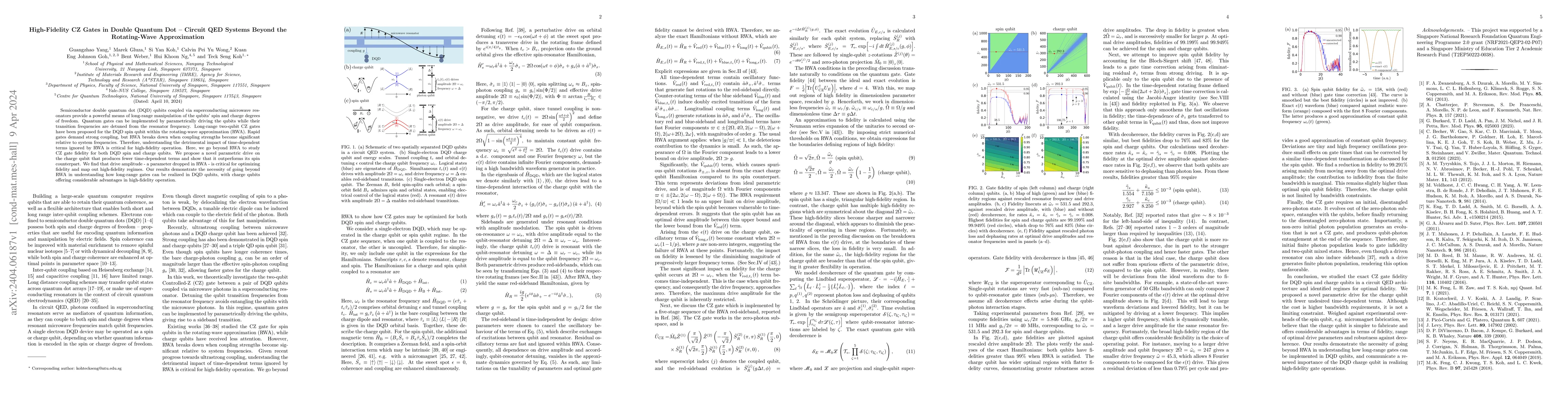 Thumbnail for High-Fidelity CZ Gates in Double Quantum Dot -- Circuit QED Systems
  Beyond the Rotating-Wave Approximation
