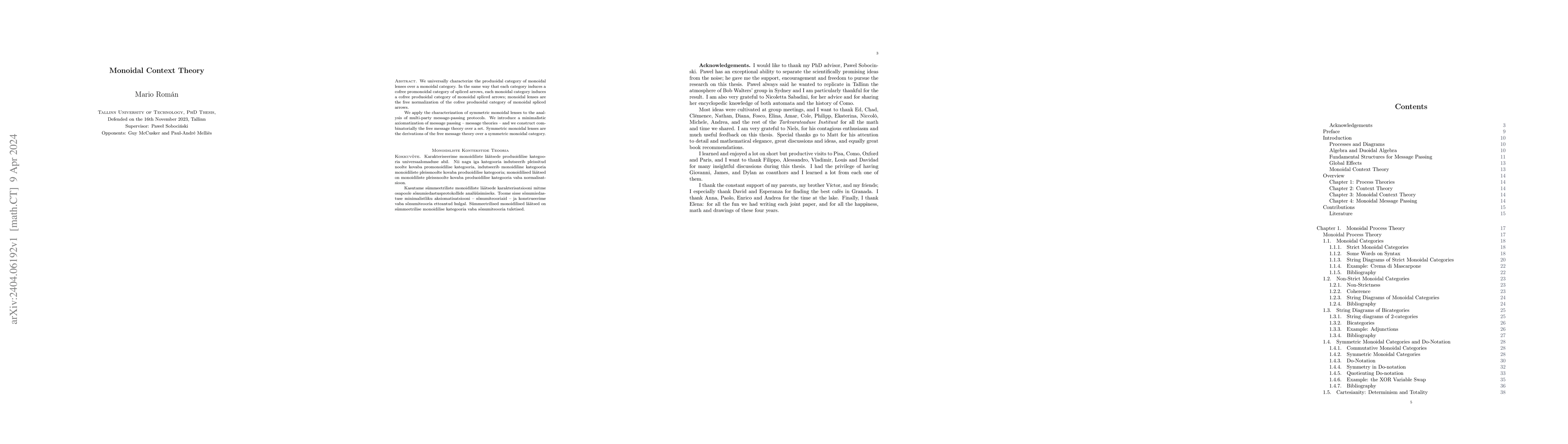 Thumbnail for Monoidal Context Theory