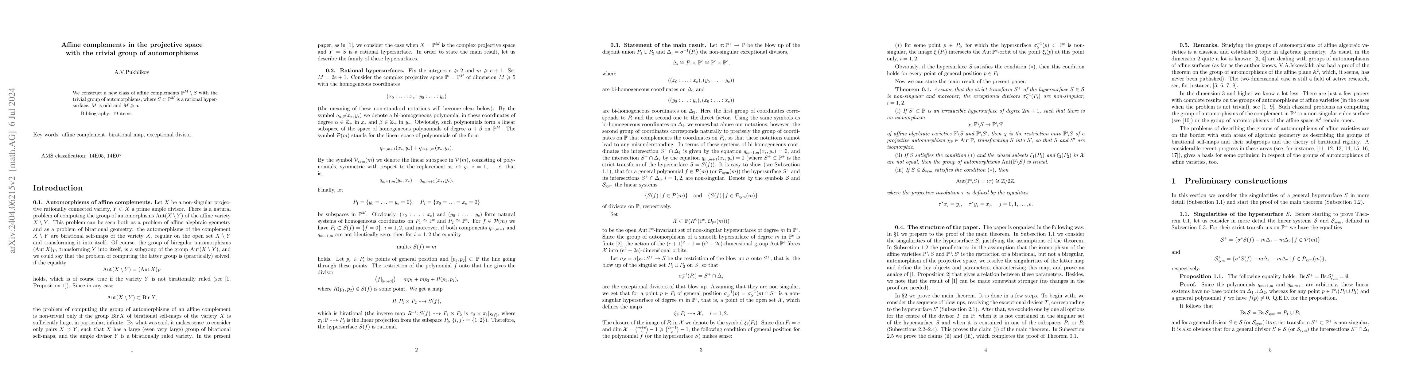 Thumbnail for Affine complements in the projective space with the trivial group of
  automorphisms