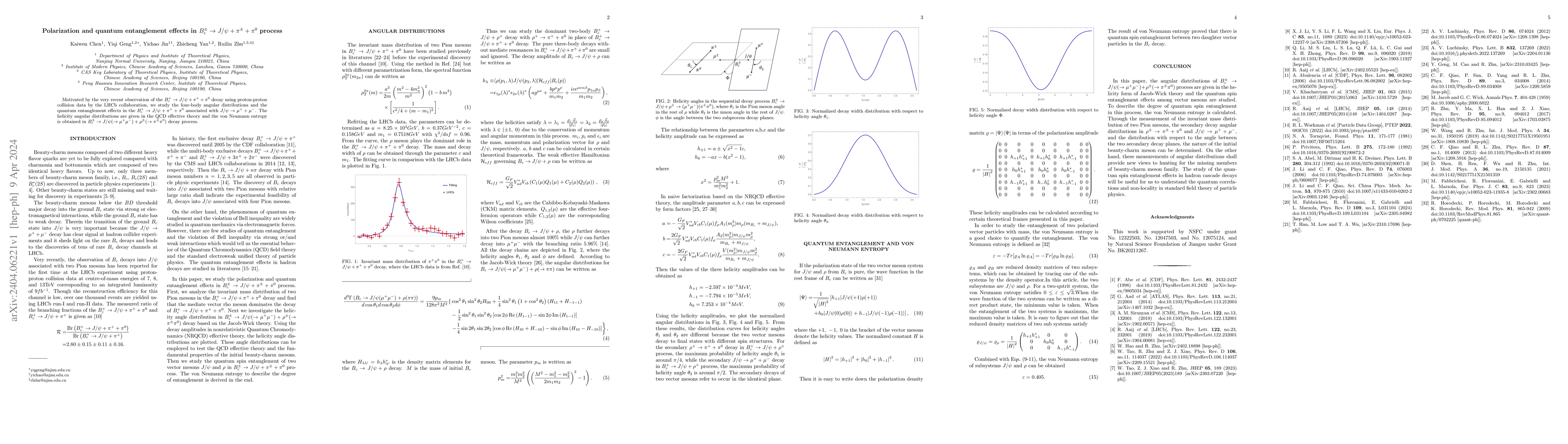 Thumbnail for Polarization and quantum entanglement effects in $B^\pm_c\to
  J/\psi+\pi^\pm +\pi^0$ process