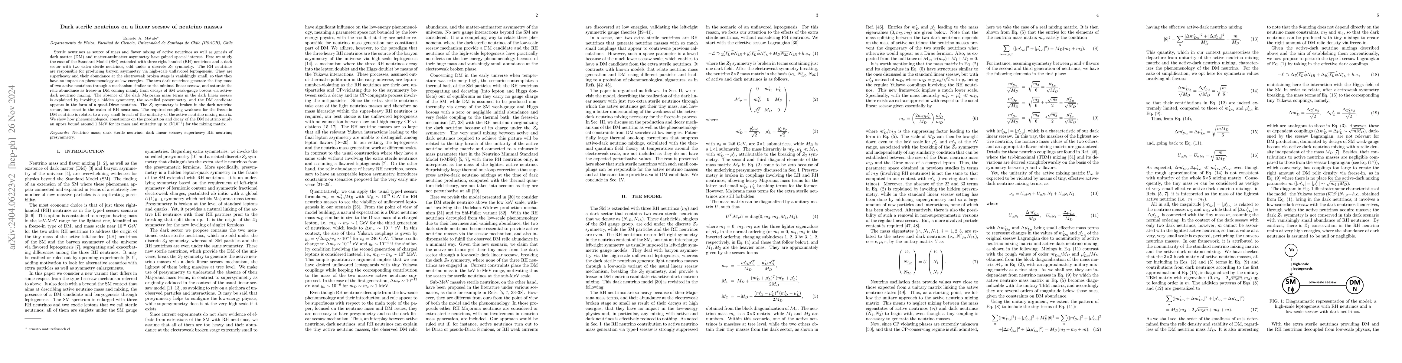 Thumbnail for Dark sterile neutrinos on a linear seesaw of neutrino masses