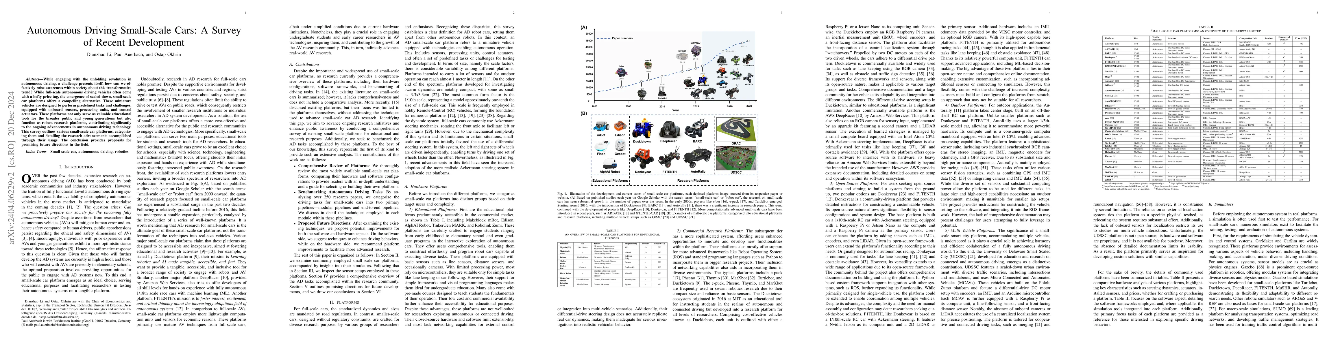 Thumbnail for Towards Autonomous Driving with Small-Scale Cars: A Survey of Recent
  Development