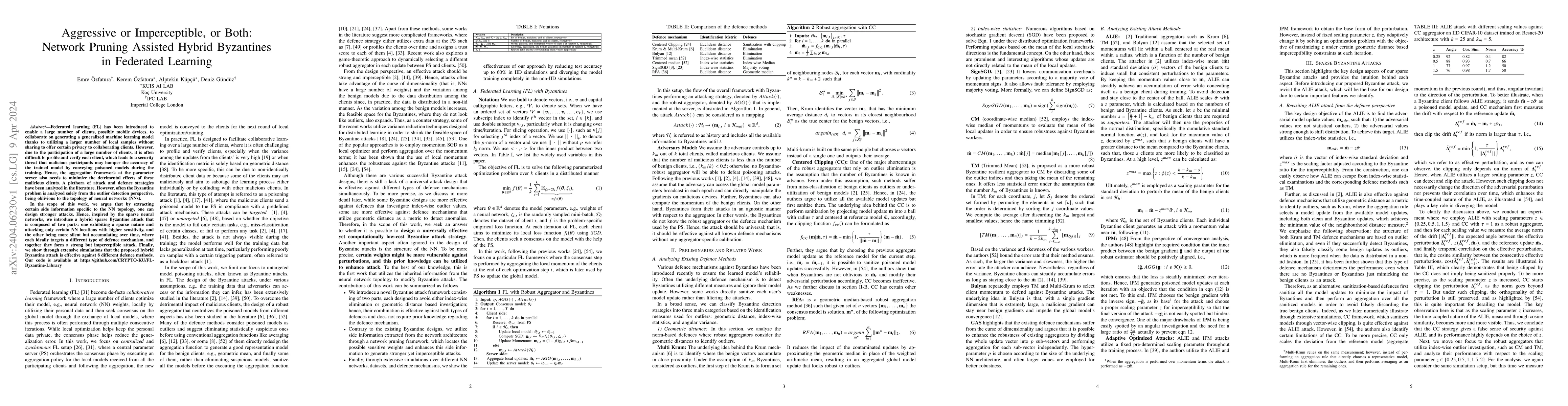 Thumbnail for Aggressive or Imperceptible, or Both: Network Pruning Assisted Hybrid
  Byzantines in Federated Learning