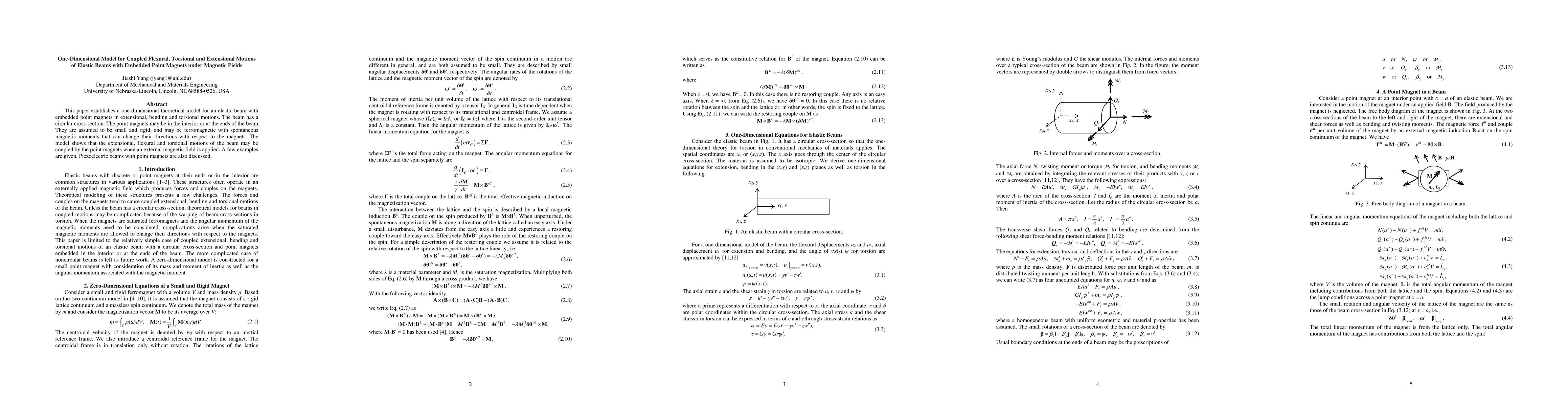 Thumbnail for One-Dimensional Model for Coupled Flexural, Torsional and Extensional
  Motions of Elastic Beams with Embedded Point Magnets under Magnetic Fields
