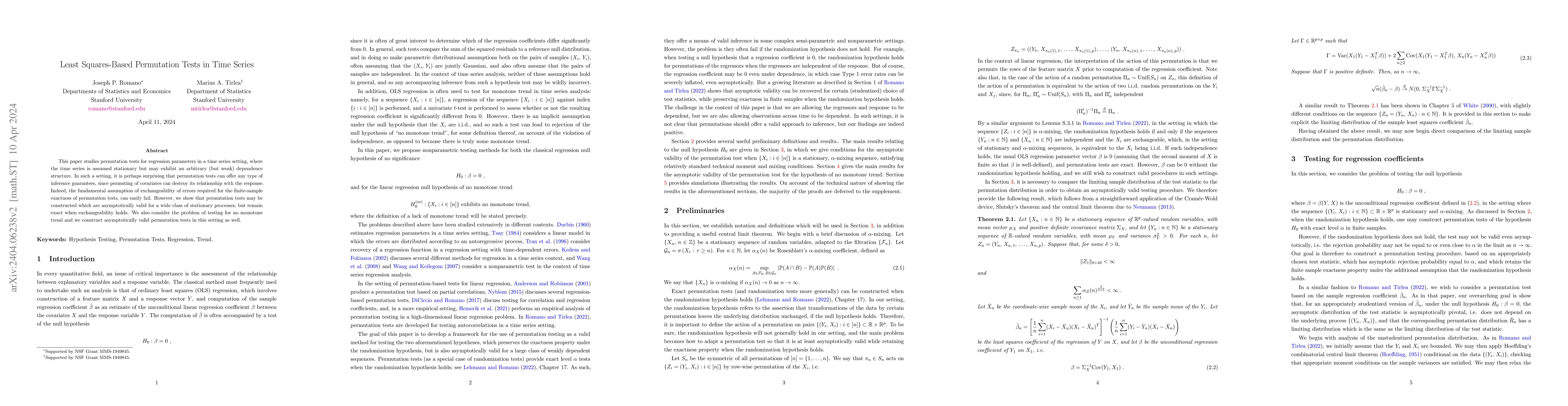 Thumbnail for Least Squares-Based Permutation Tests in Time Series