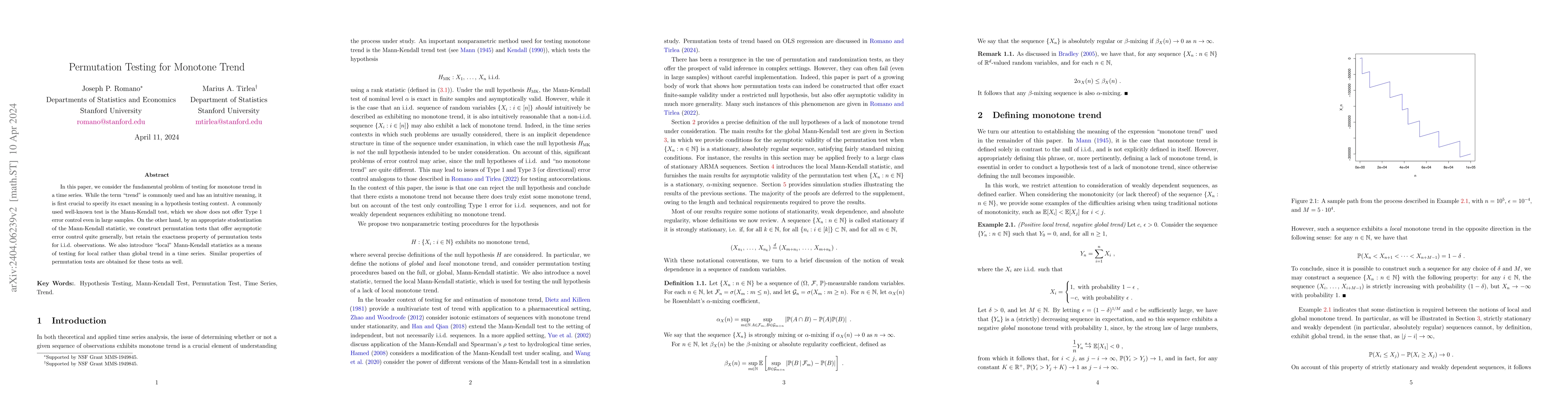 Thumbnail for Permutation Testing for Monotone Trend
