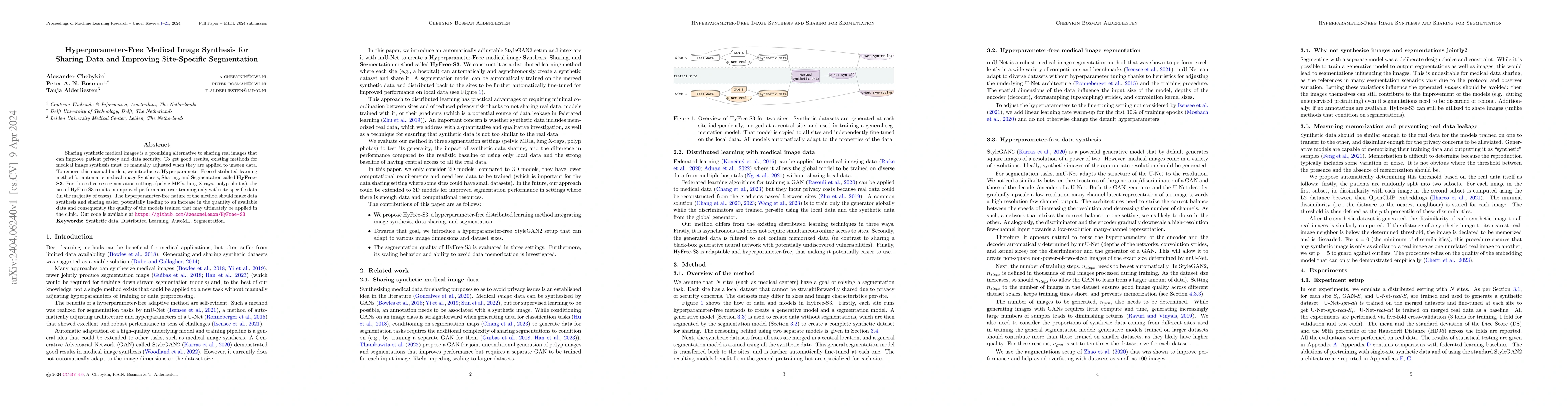 Thumbnail for Hyperparameter-Free Medical Image Synthesis for Sharing Data and
  Improving Site-Specific Segmentation