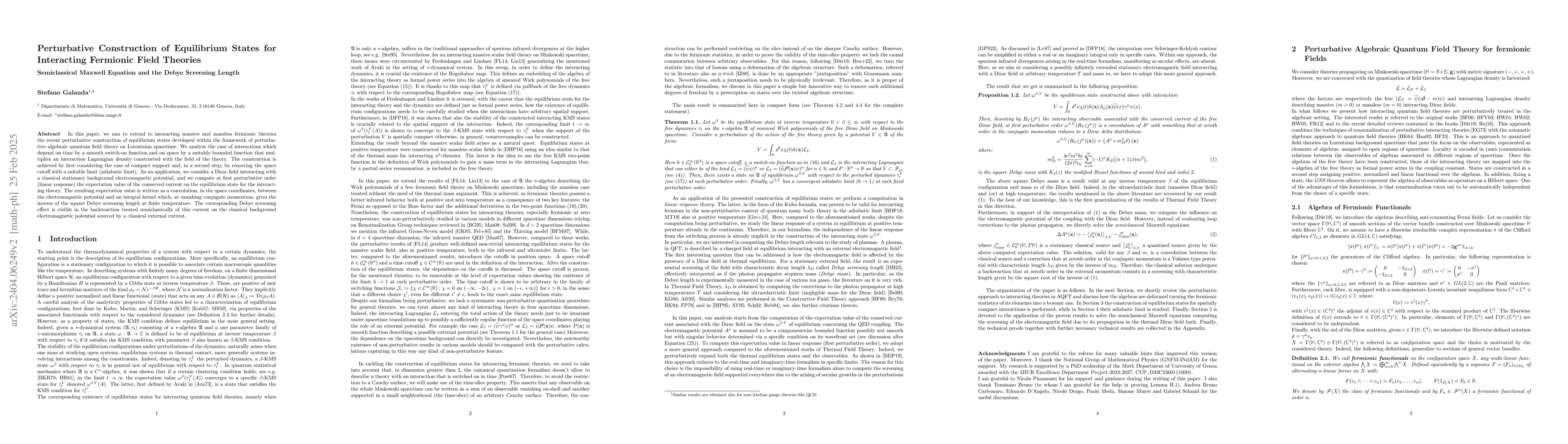 Thumbnail for Perturbative Construction of Equilibrium States for Interacting
  Fermionic Field Theories