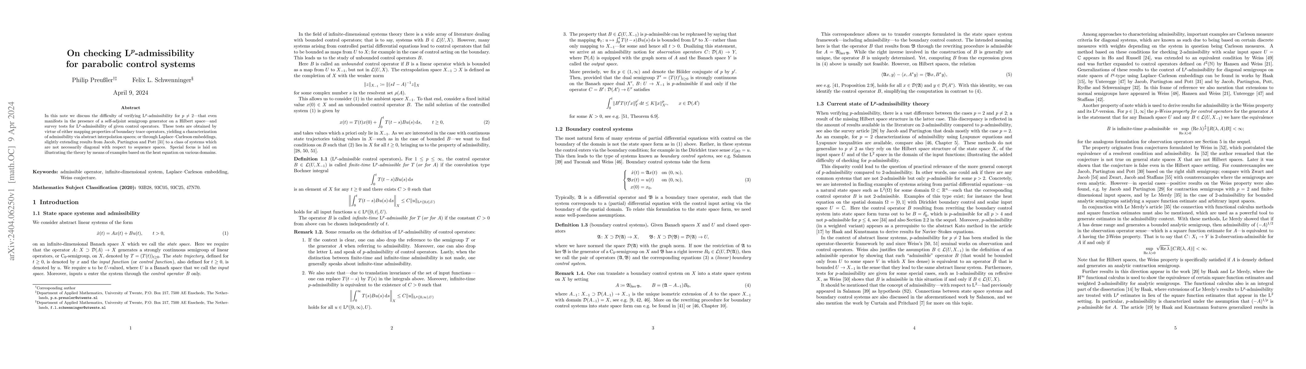 Thumbnail for On checking $\mathrm{L}^p$-admissibility for parabolic control systems