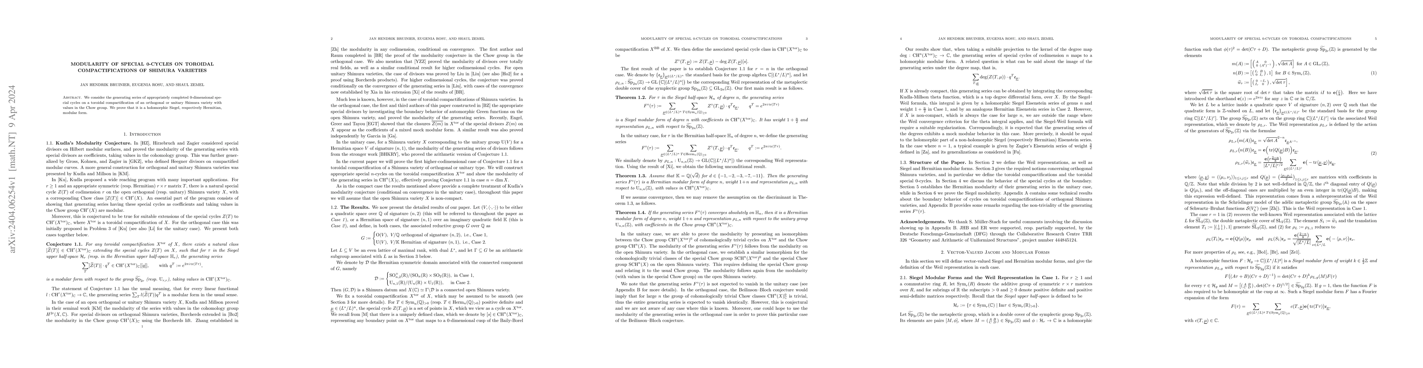 Thumbnail for Modularity of special 0-cycles on toroidal compactifications of Shimura
  Varieties
