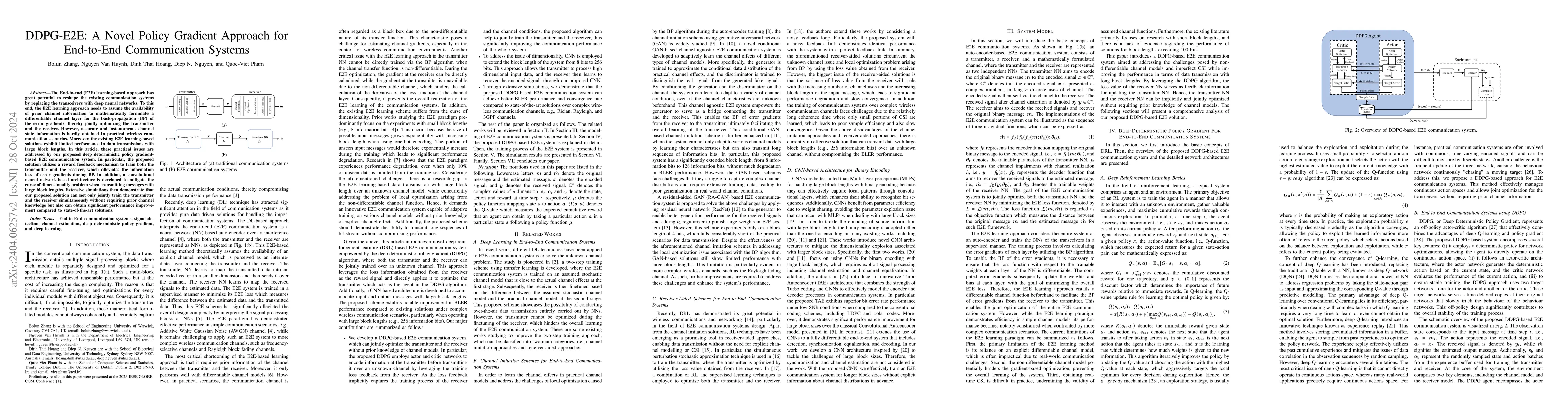 Thumbnail for DDPG-E2E: A Novel Policy Gradient Approach for End-to-End Communication
  Systems